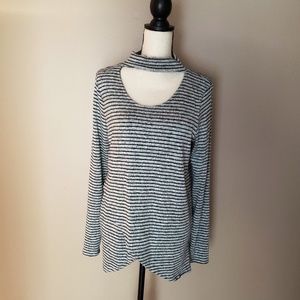 NWT: Boutique Soft Gray & Black Stripe Top
